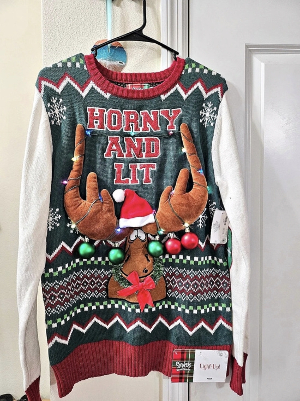 Spencer's Horny and Lit Novelty Sweater in Green & Red Size Medium NWT